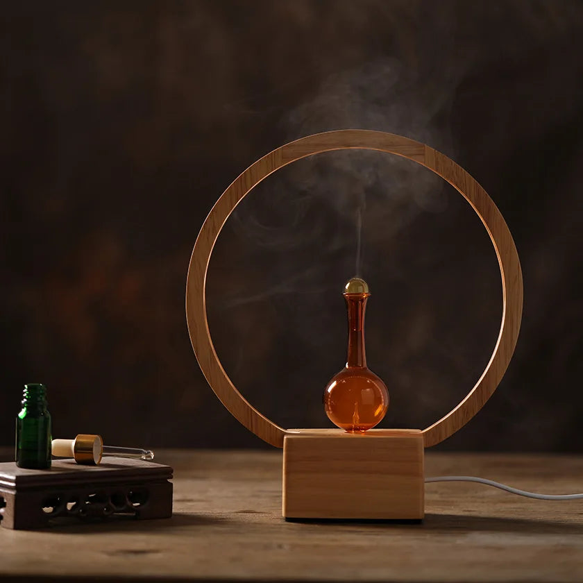 Essential Oil Diffuser With Wood Base & Glass Nebulizing Aroma Diffuser With Warm LED Light For Home Office Room Fragrance