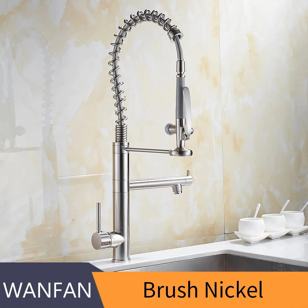 Chrome Kitchen Faucet Spring 360° Pull Down Sprayer Hot Cold Water Mixer Tap Deck Mounted Dual Spout Nozzle Faucets Crane 4829