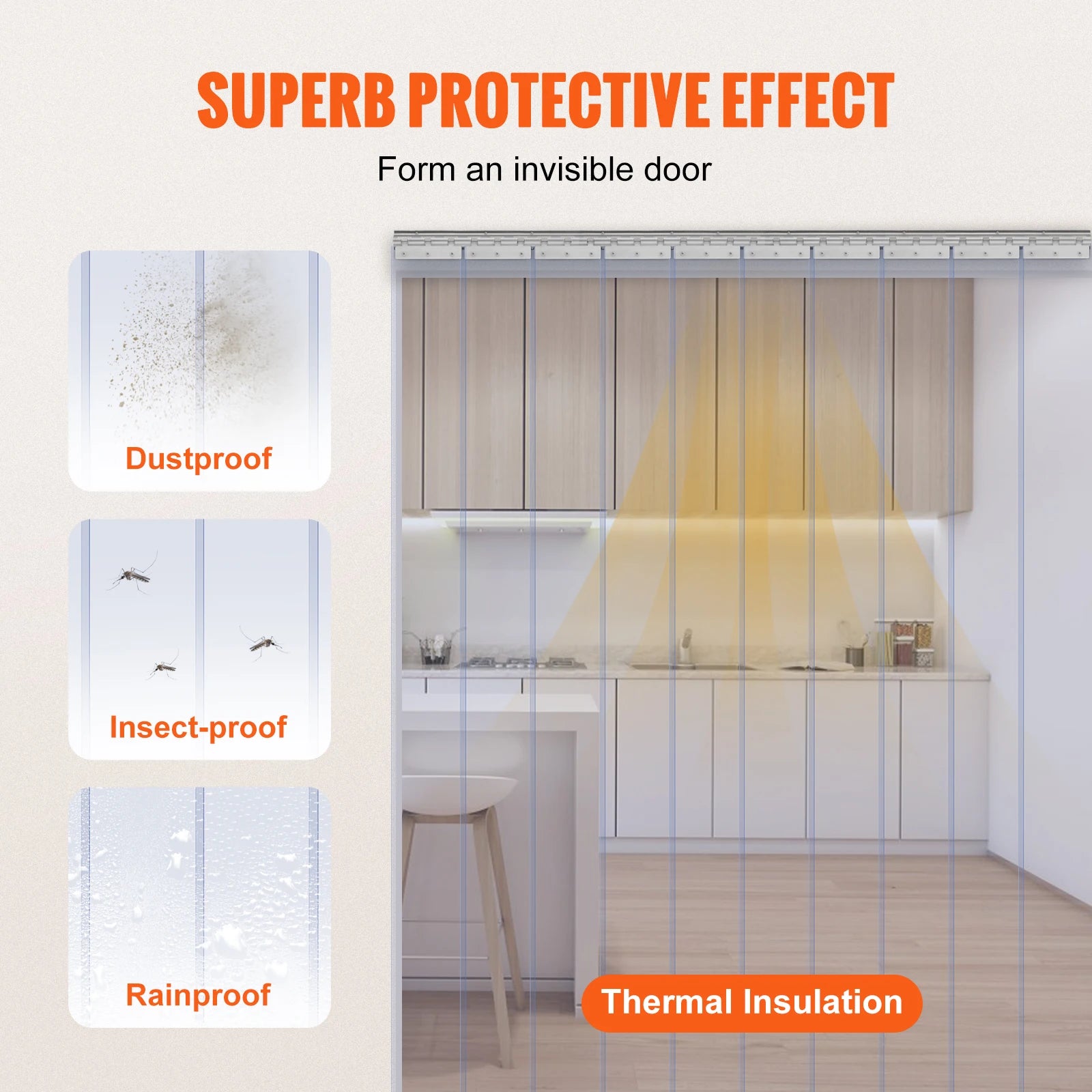 SucceBuy Windproof Door Curtain 84" x 60" PVC Transparent Air-Conditioning Curtain Strip Screen Indoor Outdoor Heat Insulation