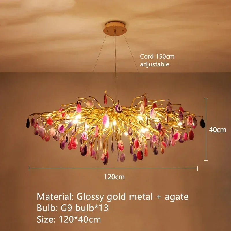 Luxury Natural Agate Chandeliers Colorful Green Blue Lighting Foyer Living Dining Room Restaurant Bedroom Pendant Lamp