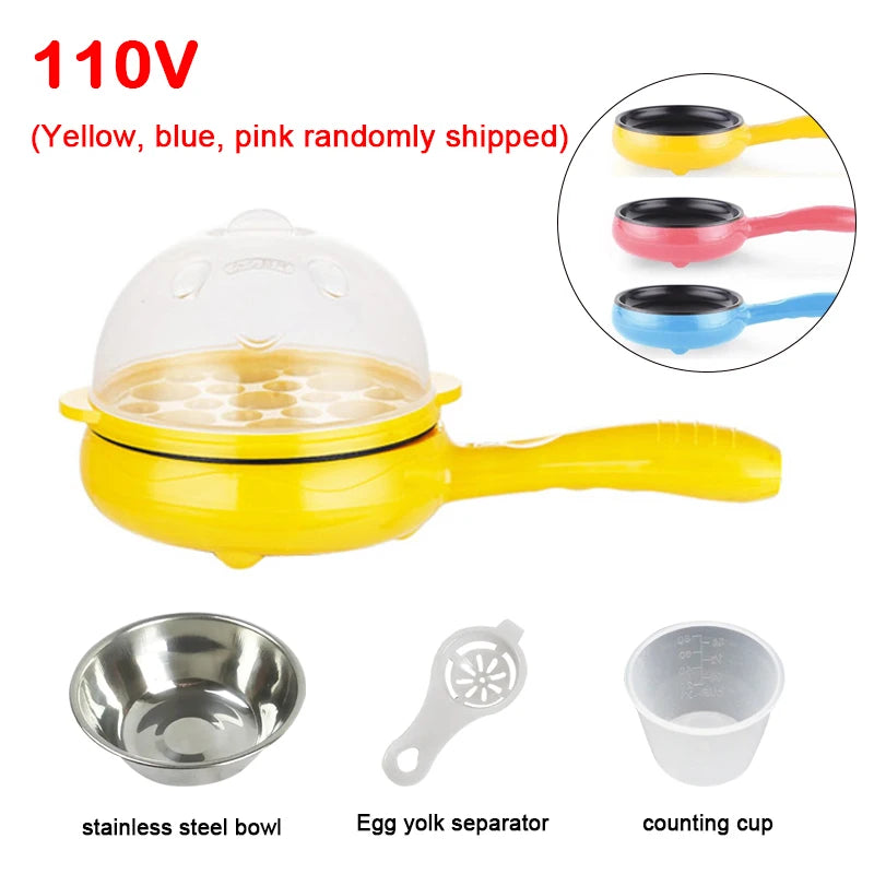 110V/220V Multifunction Household Mini Egg Omelette Pancake Fried Steak Frying Pan Non-Stick Boiled Eggs Boiler Steamer Cooker