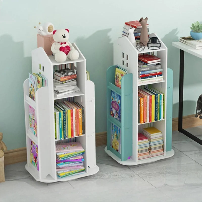 Children's Bookshelf 360° Rotating Cartoon Books Rack Floor Simple Child Book Shelf for Home Bookcases Furniture Book Rack