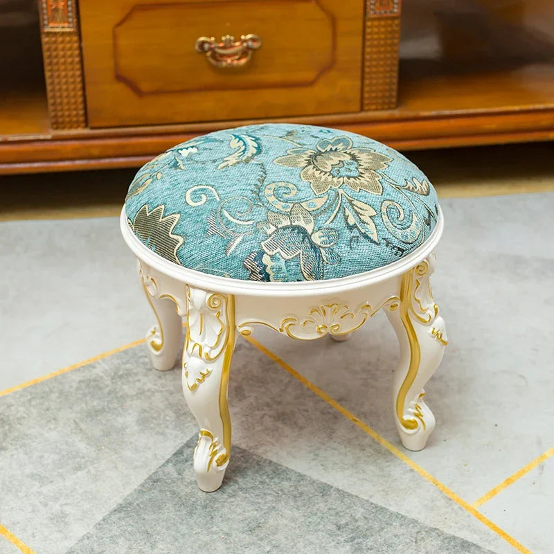 European Fabric Pouf,Modern Round Tea Table Stool, High-Quality Manicure Seat, Living Room Sofa Side Ottoman, Versatile Seating.