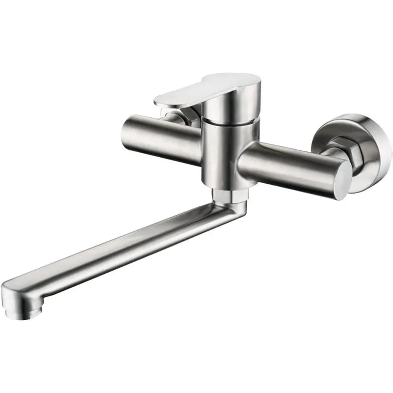 Wall Kitchen Tap 360° Rotating Stainless Steel Wall Hot Cold Mixer Single-handed Mixer Sink Rotating Arm of 25cm Long Filter