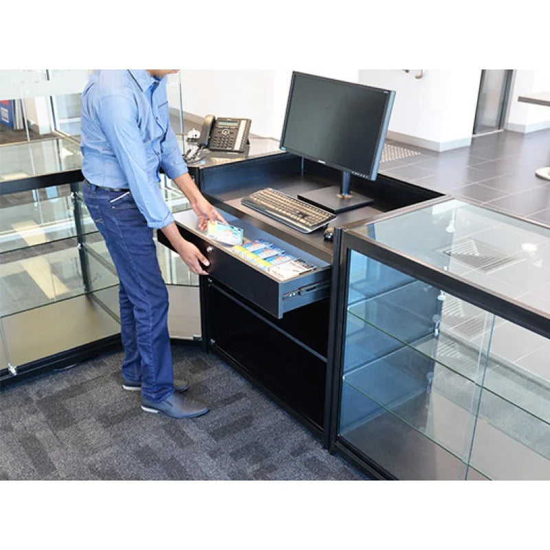 custom,L Shaped Aluminum Supermarket Retail Shop Turn Corner Glass Display Showcase Shopping Mall Lockable Display Cabinet Count