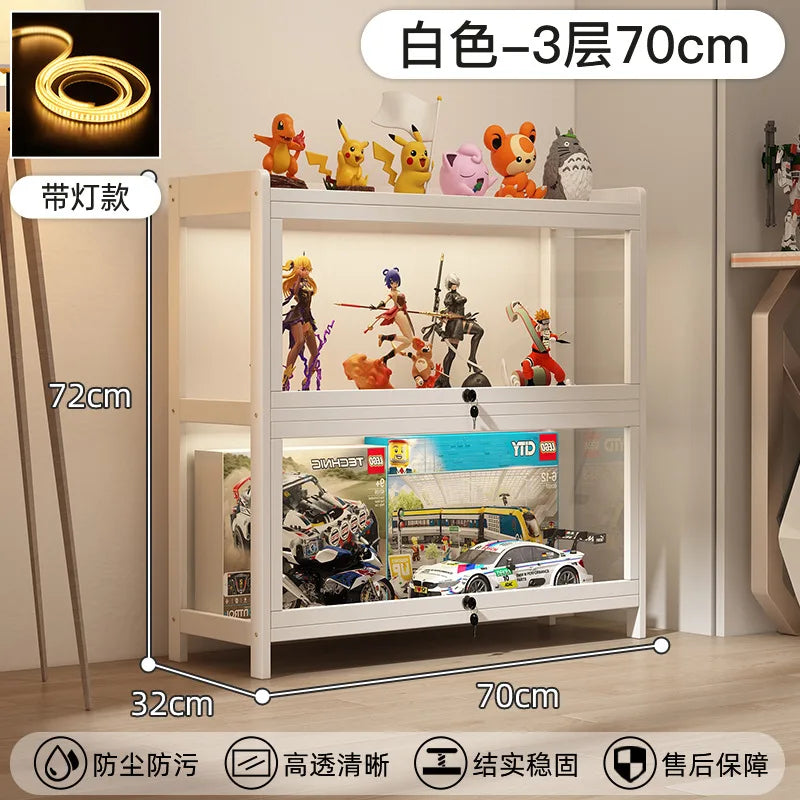 Display Cabinet Acrylic Curio Cabinet with Lock Glass Display Cabinet Natural Bamboo  Glass Cabinet Easy to Install,With Lights