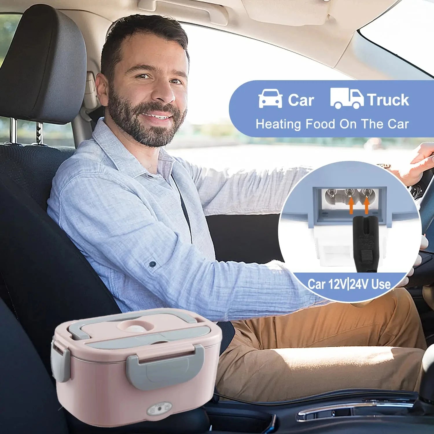 Electric Lunch Box: 12V/24V/110V Portable Food Warmer with 1.5L Leakproof Stainless Container & Insulated Bag for Car/Home