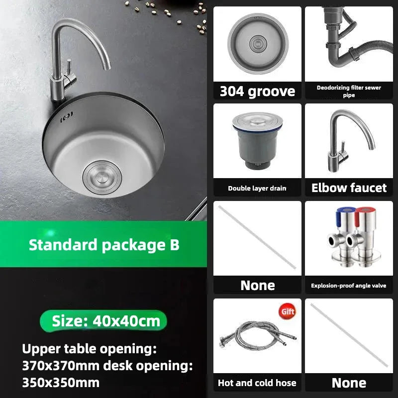 Black Round Bar Sink Nano Stainless Steel Single Basin Small Kitchen Dishwashing and Vegetable Washing Sink kitchen sink cocina