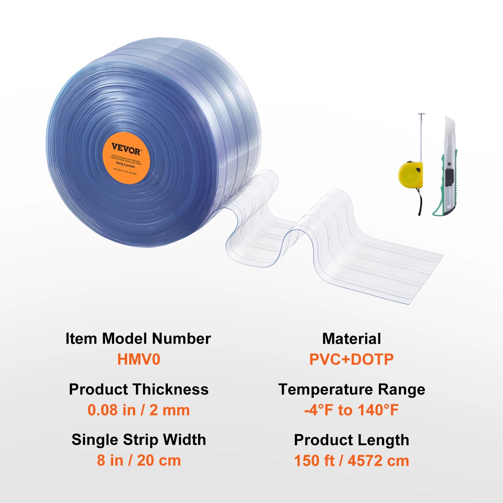VEVOR 150ft Clear Strip Curtain Ribbed Plastic Durable Door Strips PVC Bulk Roll for Warehouses Factories, Supermarkets