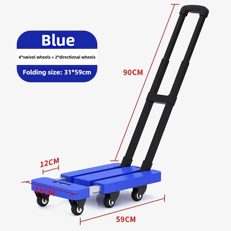 Telescopic tie rod flatbed truck folding silent trolley express pulling trolley six-wheeled small trolley thickened trailer