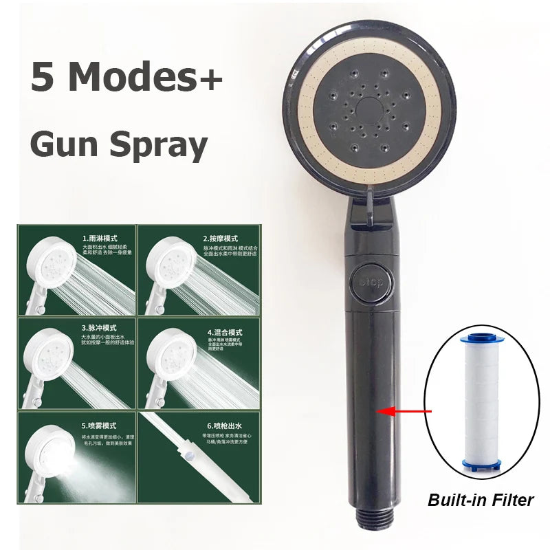 New 175mm Big Panel Showerhead 5 Mode Supercharge Rainfall Shower Head High Pressure Top Rain Shower Faucet Bathroom Accessories