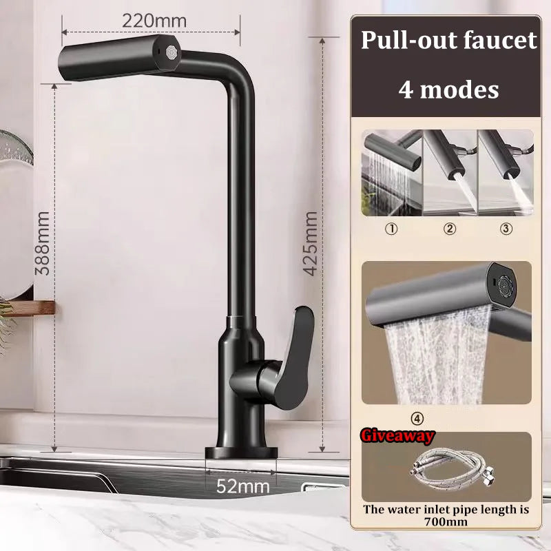 Stainless Steel High Quality Kitchen Faucet Pull-out Sink Household Sink Kitchen Hot and Cold Faucet Rotatable