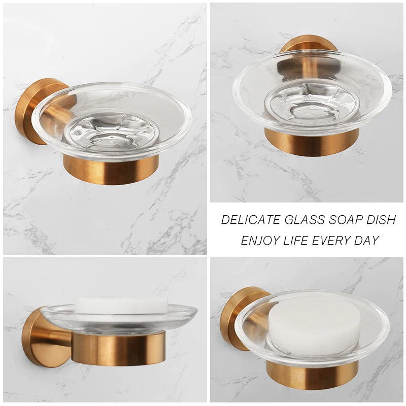 High Quality Soap Rack Wall Mounted Stainless Steel Brushed Gold Chrome Black Rose Gold Soap Dish Holder Bathroom Set