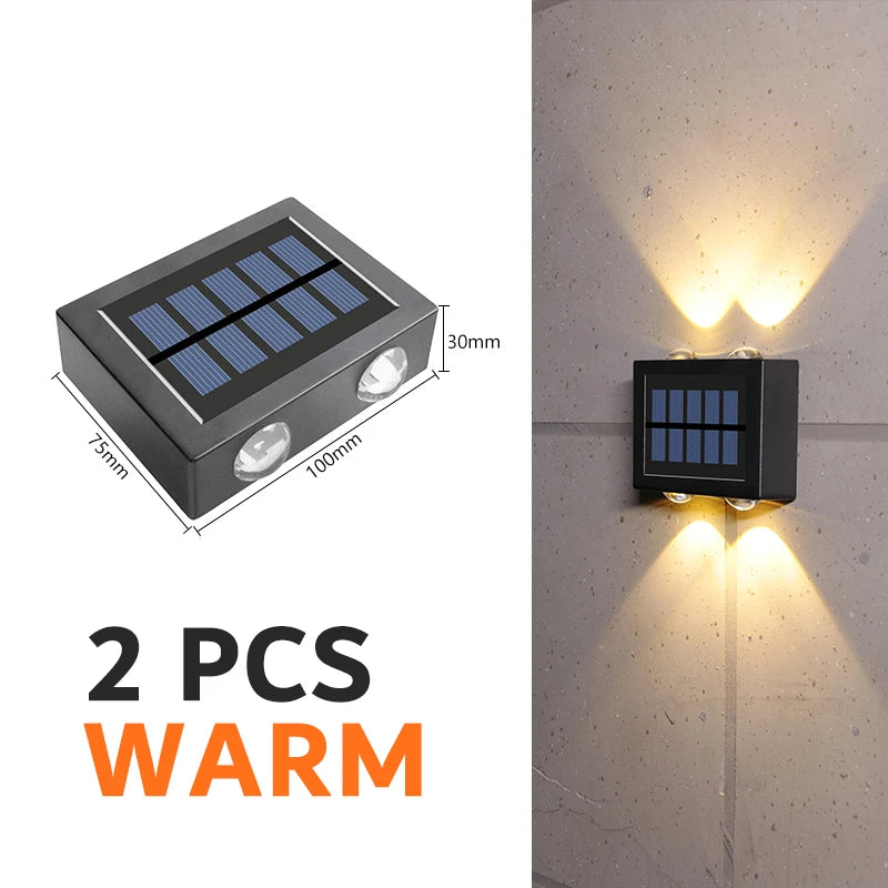 XFLAMPER Warm White 4LED Solar Lights Outdoor for Garden Up and Down IP65 Waterproof Wall Lamps for Home Yard Decoration (2PCS)