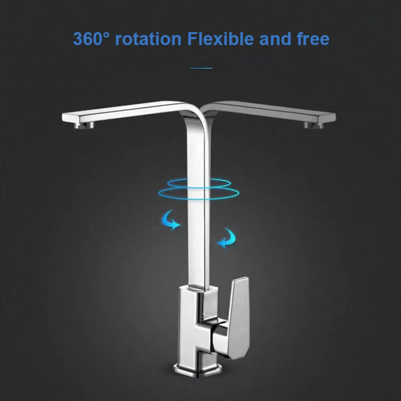 7-Shape Copper Kitchen Faucet - 360° Swivel Sink Mixer with Ceramic Cartridge & Aerator, Silver/Black