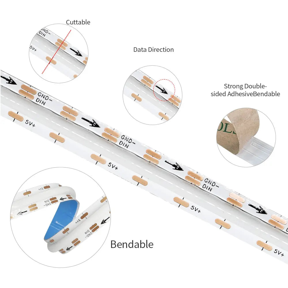 W2812B DC5V RGBIC COB Led Strip WS2812 160/180/240Leds/Pixels/m High Density Individually Addressable Dream Color Light Tape