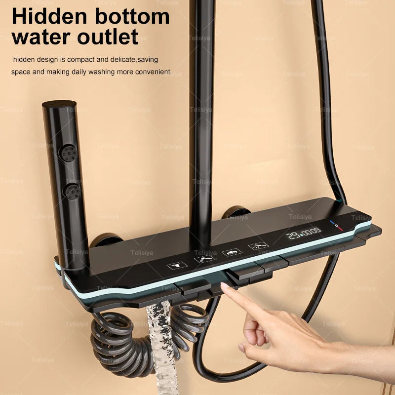 Bathroom Shower Set Digital Display Showers Hot Cold Wall-Mounted Rainfall Bathtub Showers Faucet Set