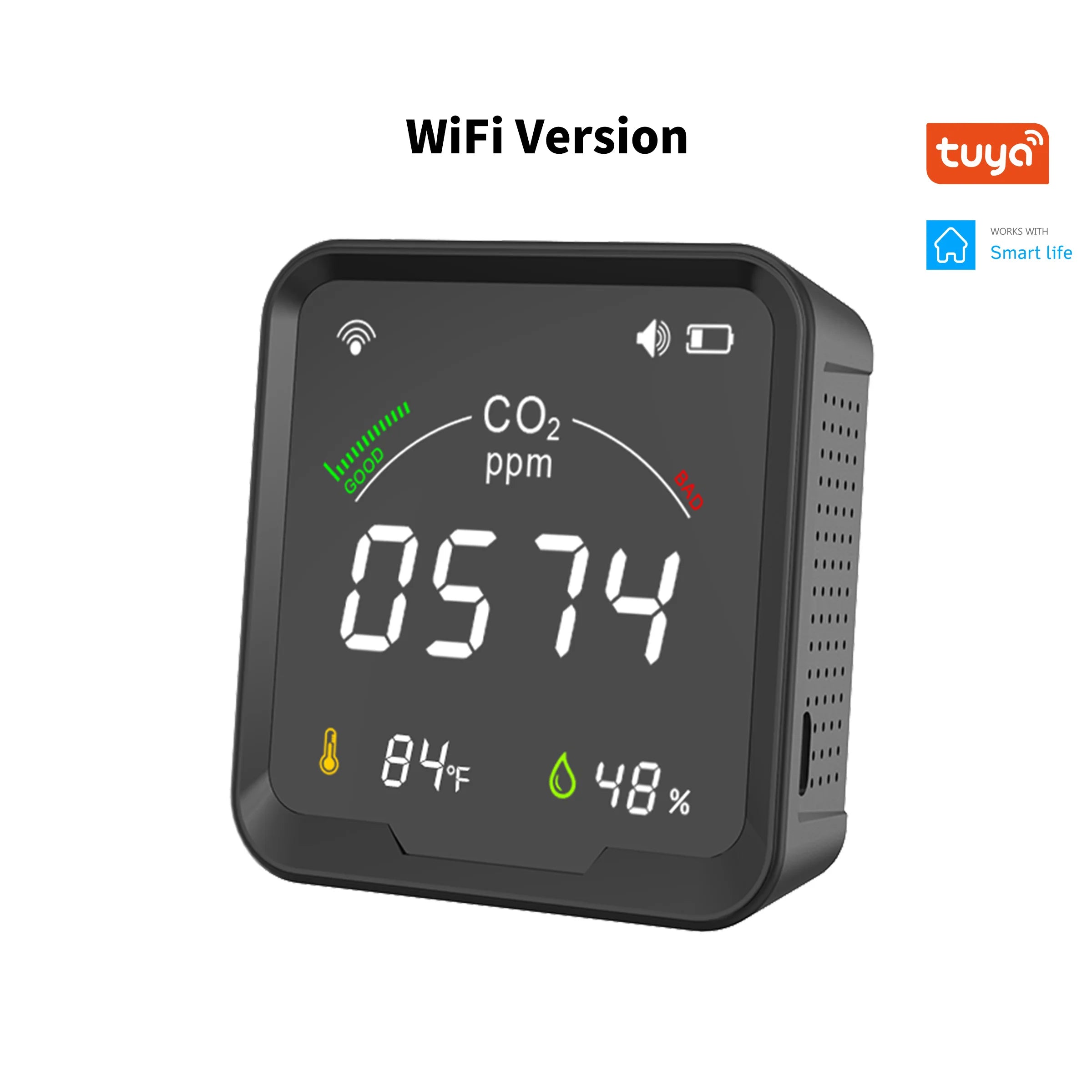 GIRIER Tuya WiFi CO2 Detector Indoor Smart Carbon Dioxide Monitor Built-in Temperature and Humidity Sensor work Smart life APP