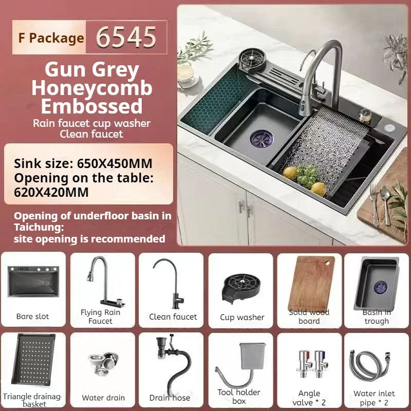 Nano Stainless Steel Kitchen Sink Matte Square Kitchen Accessories High-Quality Large Single Bowl Wash Basin Kitchen Faucets