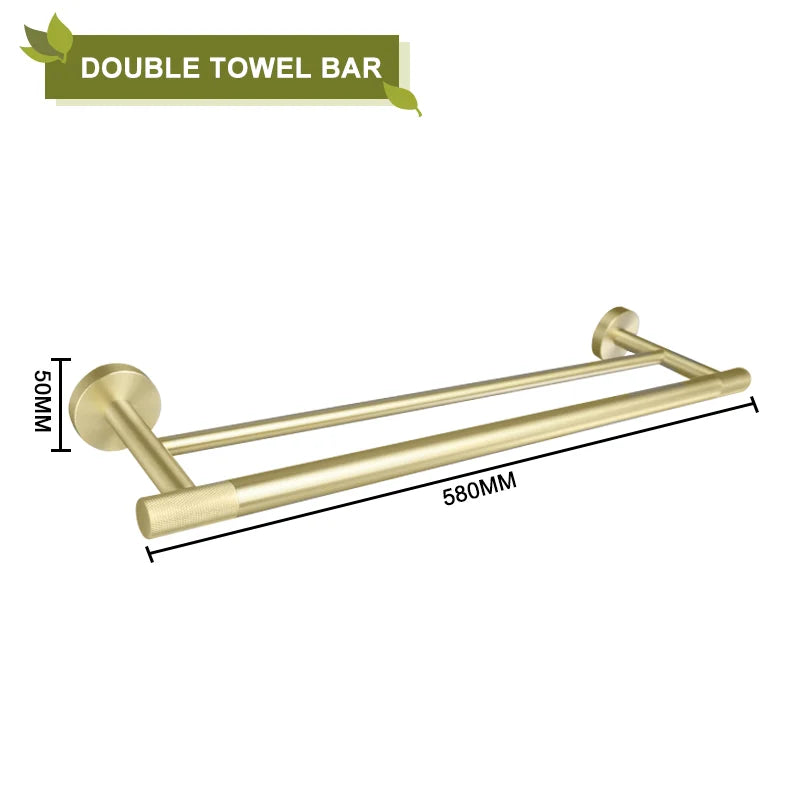 Brushed Gold Stainless Steel Bathroom Hardware Set Towel Rack Coat Hook Towel Bar Toilet Paper Holder Soap Dish Accessories