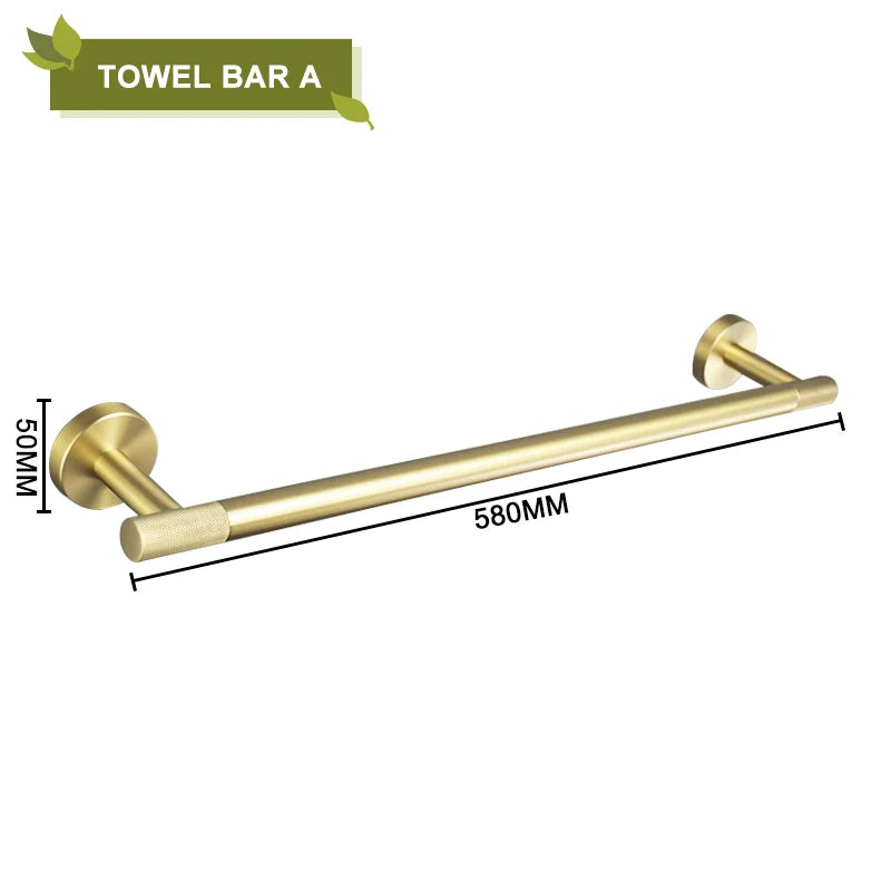 Brushed Gold Stainless Steel Bathroom Hardware Set Towel Rack Coat Hook Towel Bar Toilet Paper Holder Soap Dish Accessories