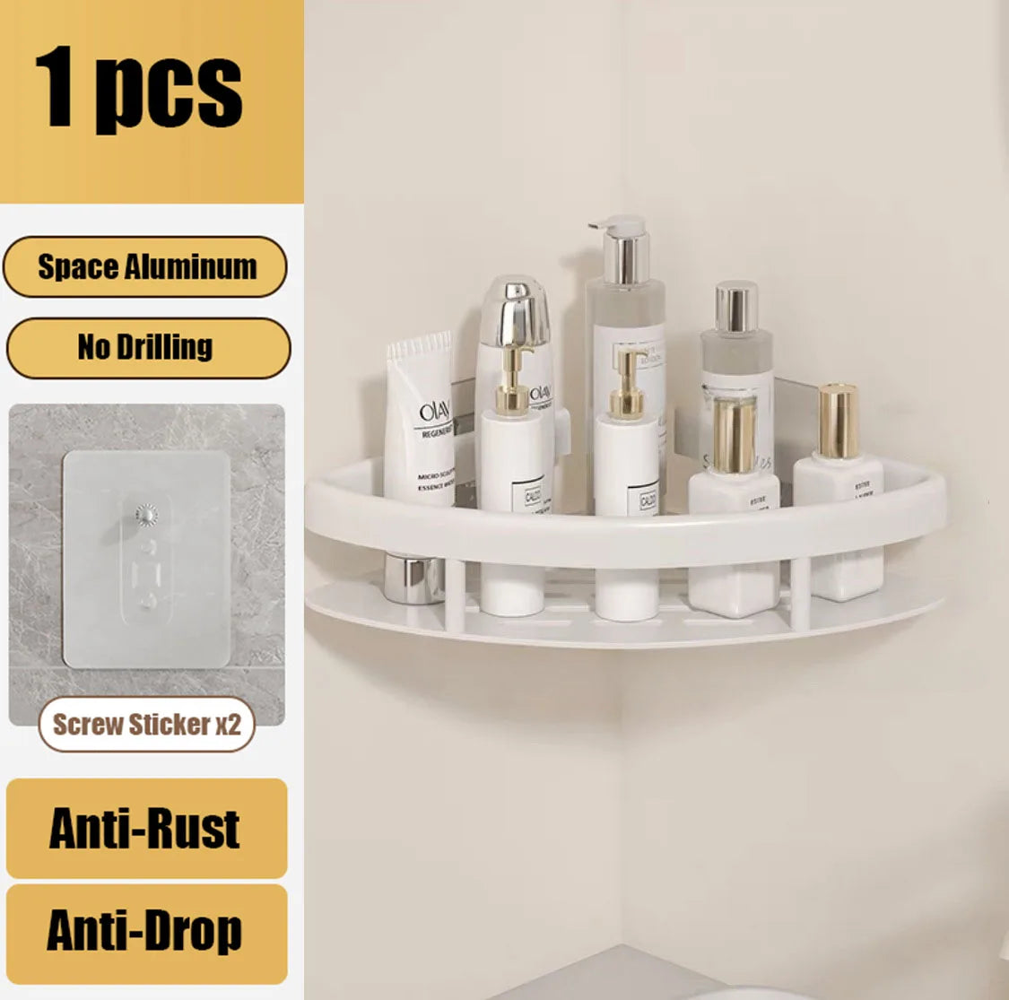 Bathroom Shelves Aluminum Alloy Shower Corner Shelf Shampoo Rack No Drill Kitchen Organizer Wall Shelf Bathroom Accessories
