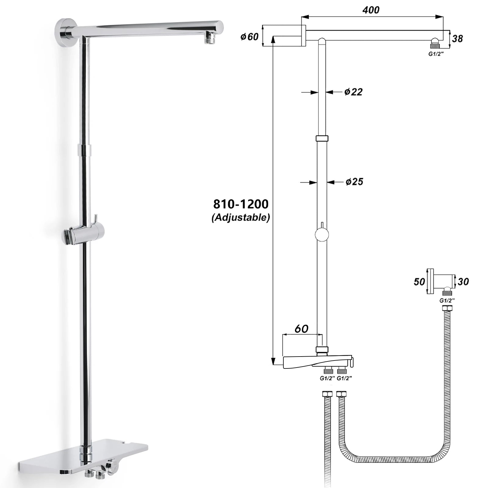 **Sydney Stock** KYLINS 2 In 1 Shower Set Round Chrome 8/10/12'' Rainfall Head Handheld Sliding Rail Diverter DIY WELS WaterMark