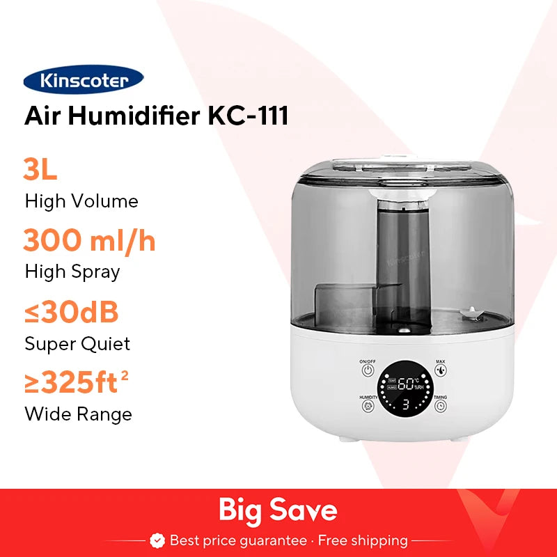 KINSCOTER 3L Air Humidifier Professional Large Capacity Home Humidifier Plant Mist Aroma Diffuser with Remote Control Timer