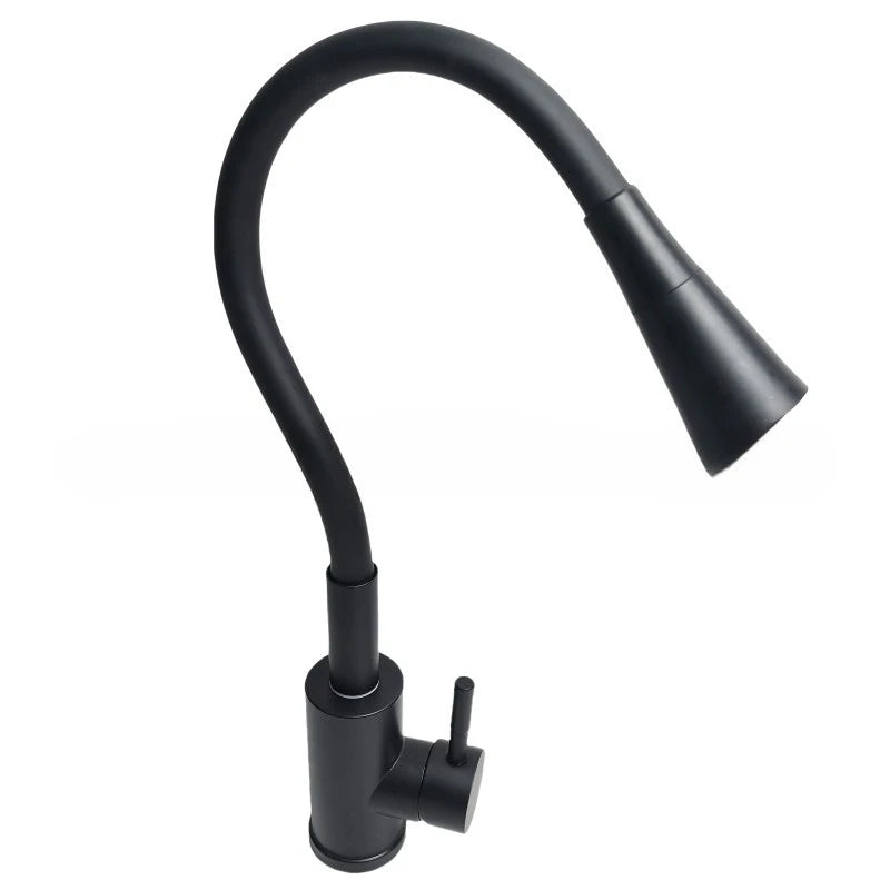 Kitchen Sink Faucet Matte Black 2 Modes Flexible Pipe Hot and Cold Water Mixing Tap Single Handle Free Rotation Tap
