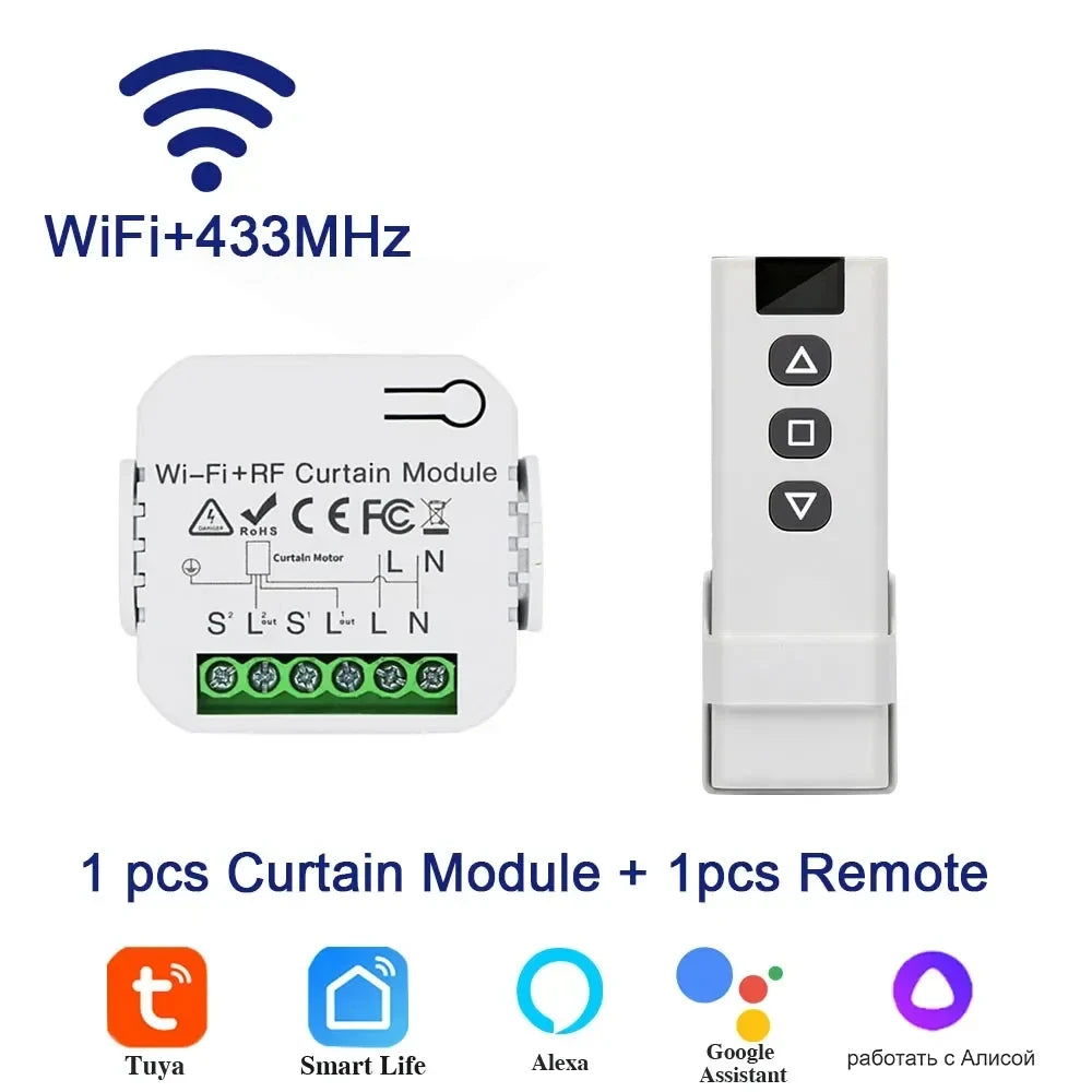Tuya WiFi Smart Curtain Switch Blind Rolling Shutter RF433MHz Remote Control For Smart Life App Support Google Home Alexa