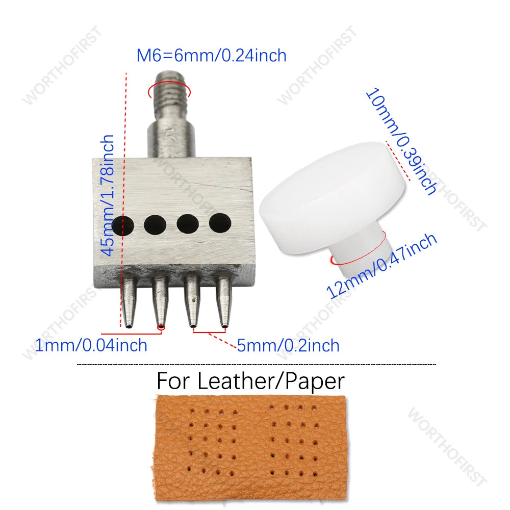Leather Punching M6 Thread for Hand Press 4/5/6mm Spacing Hole Punching Leathercraft Belt DIY Handmade Accessories