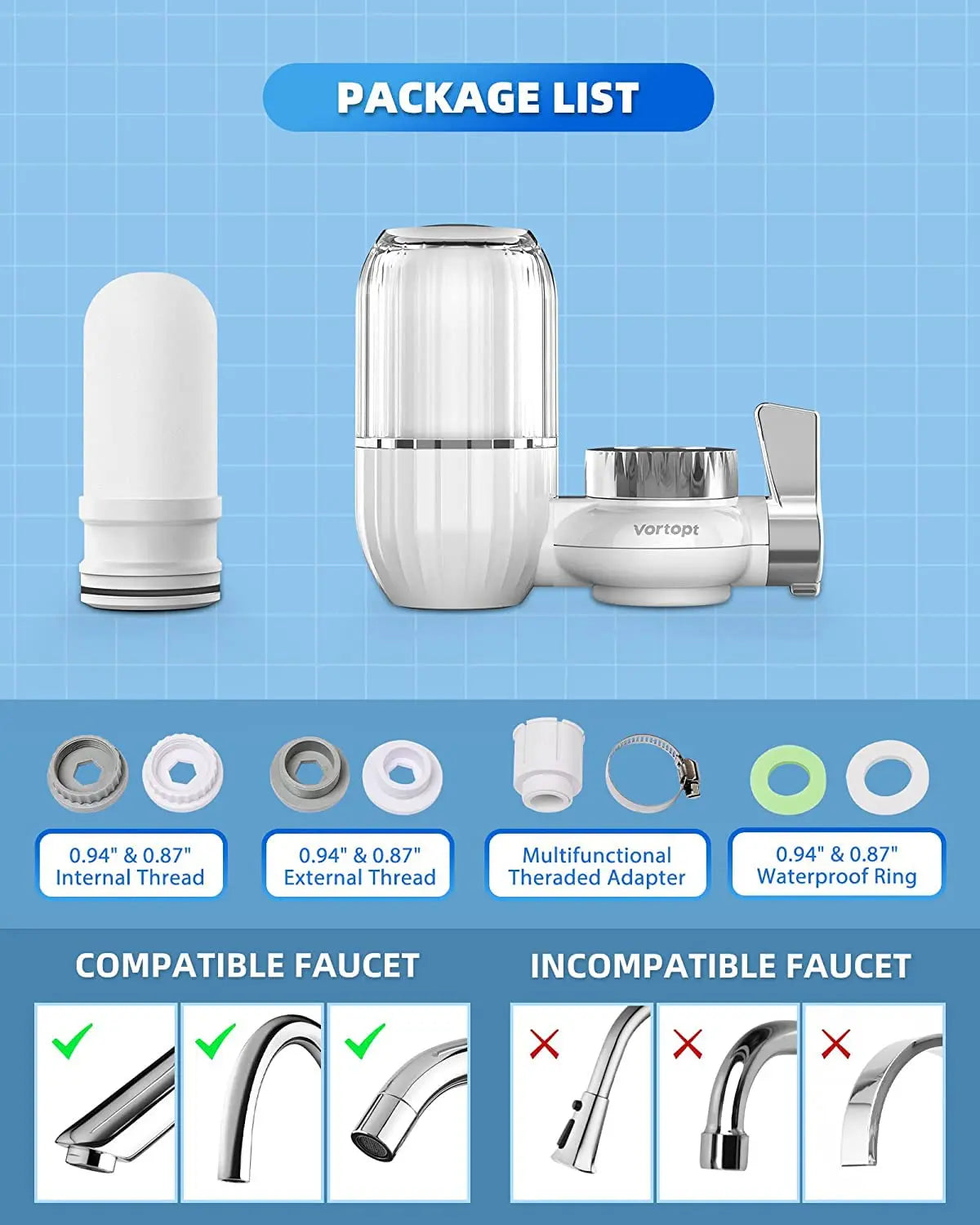 Vortopt Transparent Faucet Water Filter 400 Gallons Tap Water Purifier for Kitchen Filtro Osmose Filtration System Treatment