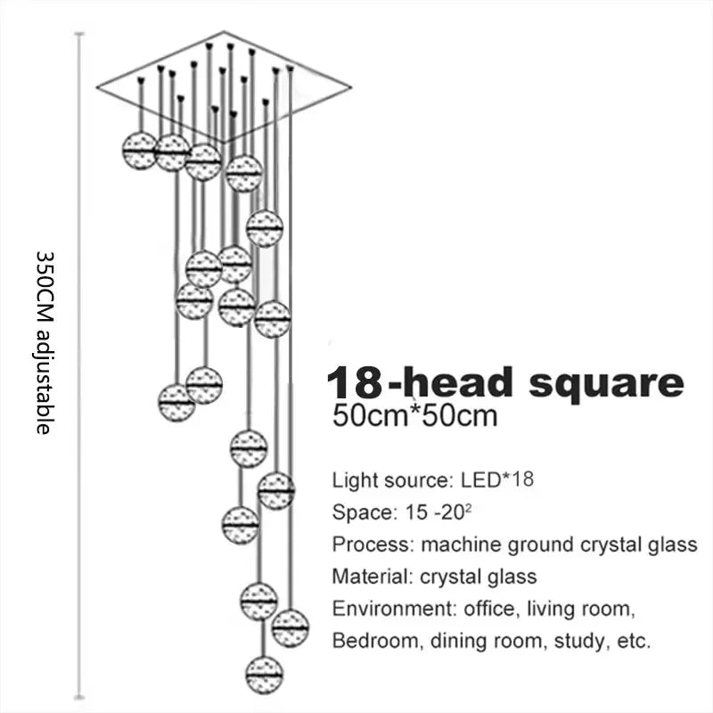 Spiral Staircase Living Room Chandeliers Crystal Ball Led Ceiling Light Lustre Living Dining Room Modern Home Decor Pendant Lamp
