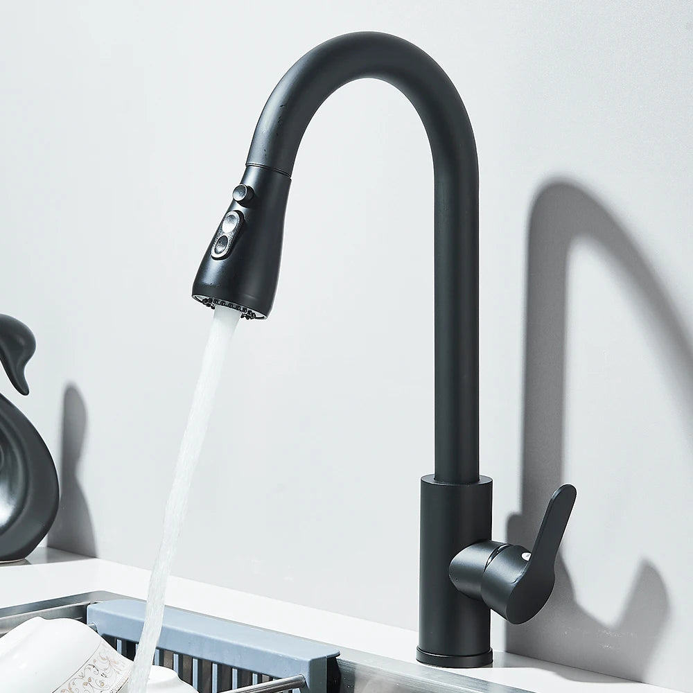 Pull Out Kitchen Faucet 360 Rotate Shower/Stream Sprayer Head Mixer Hot and Cold Water Tap Deck Mounted