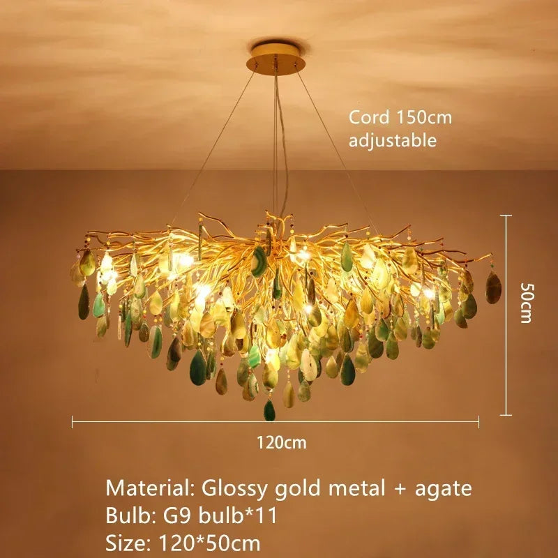 Luxury Natural Agate Chandeliers Colorful Green Blue Lighting Foyer Living Dining Room Restaurant Bedroom Pendant Lamp