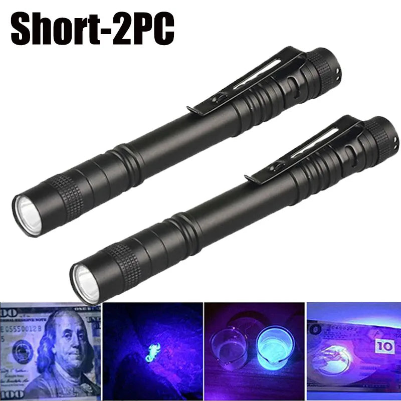 UV Flashlight 365nm Ultraviolet Torch Portable With For Pen Clip Pet Urine Scorpion Detector UV Lamp AAA Batteries Violet Light