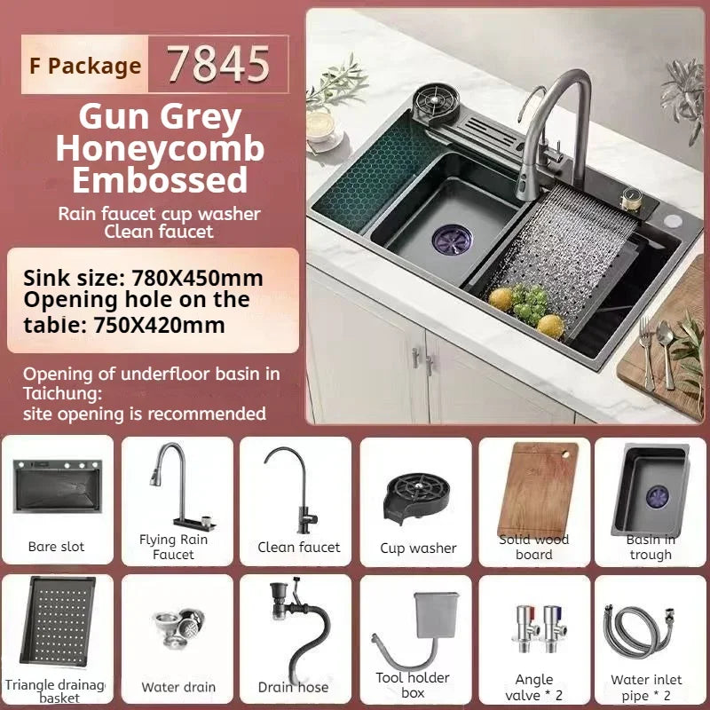 Nano Stainless Steel Kitchen Sink Matte Square Kitchen Accessories High-Quality Large Single Bowl Wash Basin Kitchen Faucets