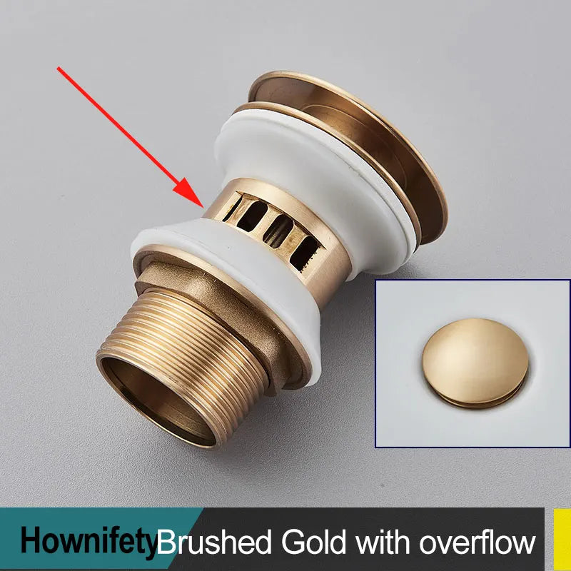 Brushed Gold Pop Up Drain Bathroom Sink Plug Drainer Black Chrome/Rose Gold/ Nickel/Gold Faucet Wash Accessories