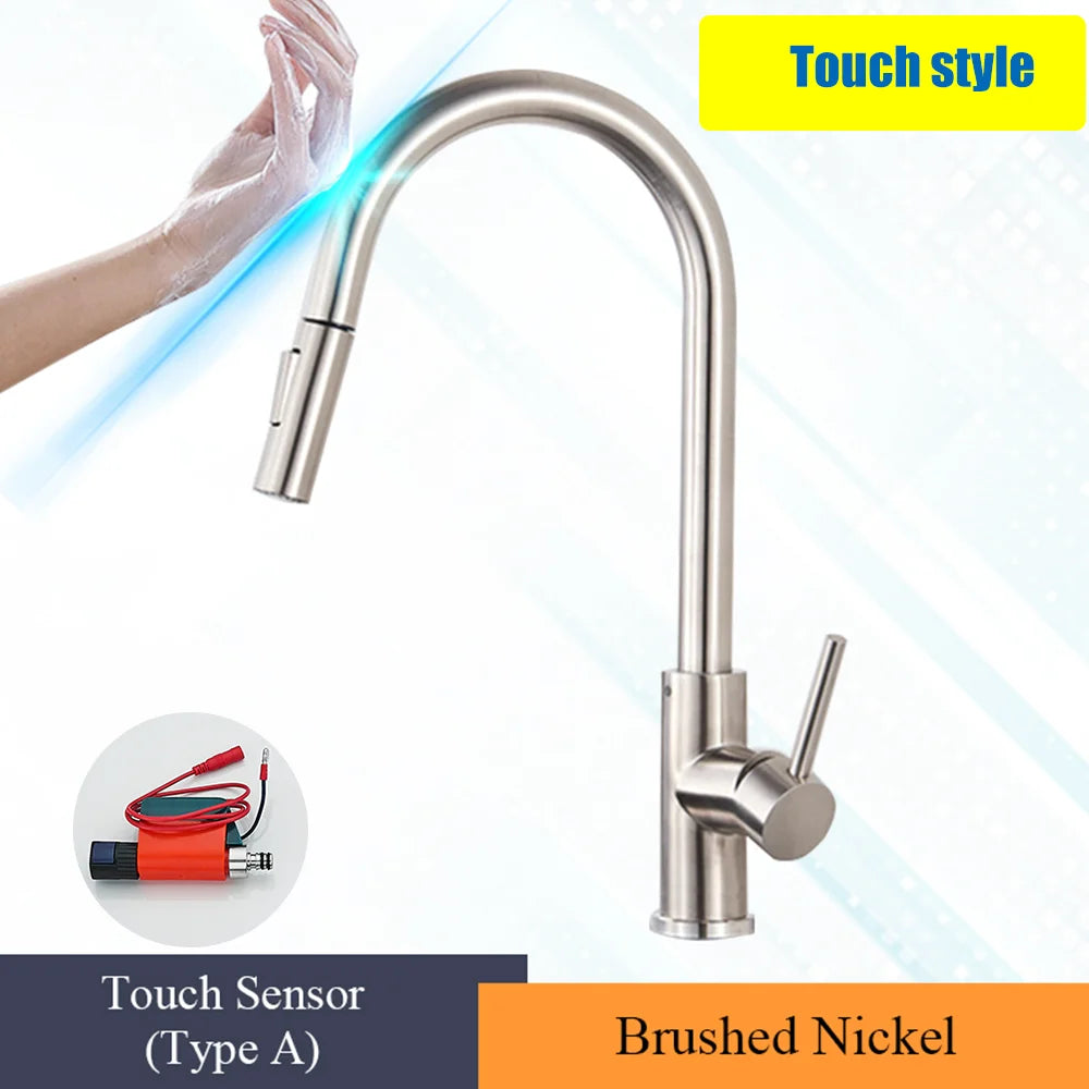 ULGKSD Sensor Kitchen Faucet Stainless Steel Touch Control Mixer Tap Hot and Cold Water Single Handle Sink Sensitive Sink Faucet