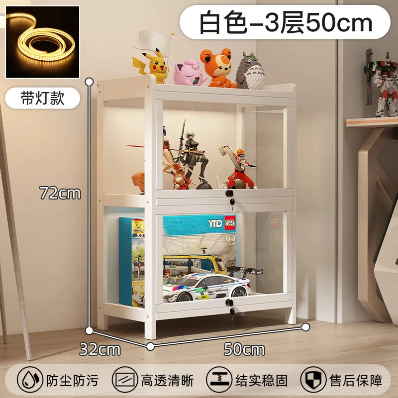 Display Cabinet Acrylic Curio Cabinet with Lock Glass Display Cabinet Natural Bamboo  Glass Cabinet Easy to Install,With Lights