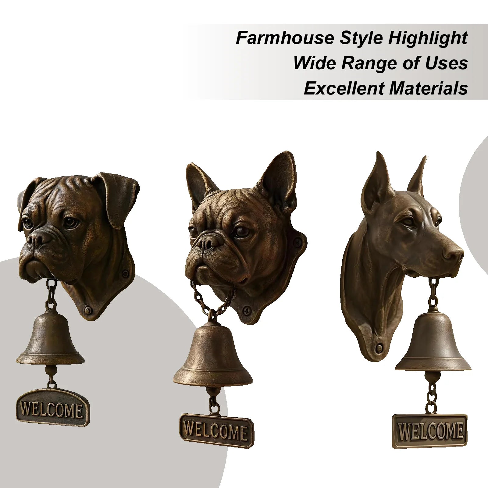 Dinner Bell Outdoor Dog Head Shape Welcome Doorbell Vintage Farmhouse Doorbell for Front Door Garden Sheds Cottage Retreats