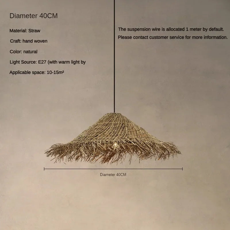 Japanese Handmade Rattan Woven  Wabi Sabi Wind Vine Art Pendant Light Simple Retro Homestay Light Warm Light Bulb