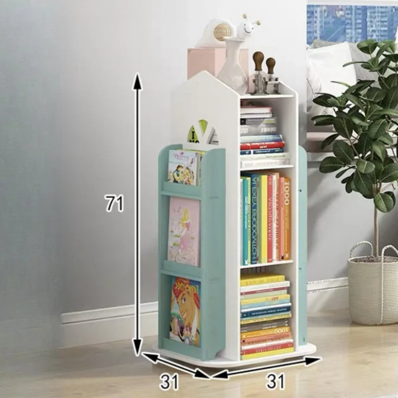 Children's Bookshelf 360° Rotating Cartoon Books Rack Floor Simple Child Book Shelf for Home Bookcases Furniture Book Rack
