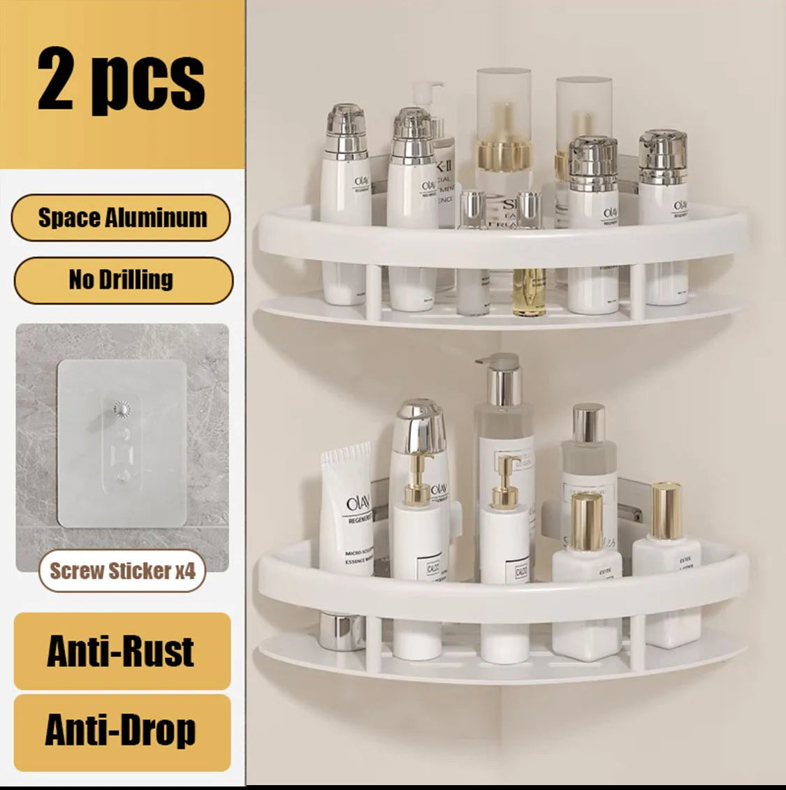 Bathroom Shelves Aluminum Alloy Shower Corner Shelf Shampoo Rack No Drill Kitchen Organizer Wall Shelf Bathroom Accessories