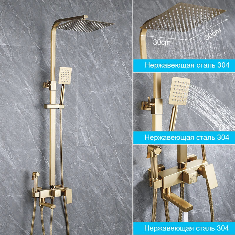 OXG Brushed Nickel Gold Shower Faucet Bathroom Shower Mixer Crane Shower System Rainfall Shower Set Rain Column Bidet Faucet