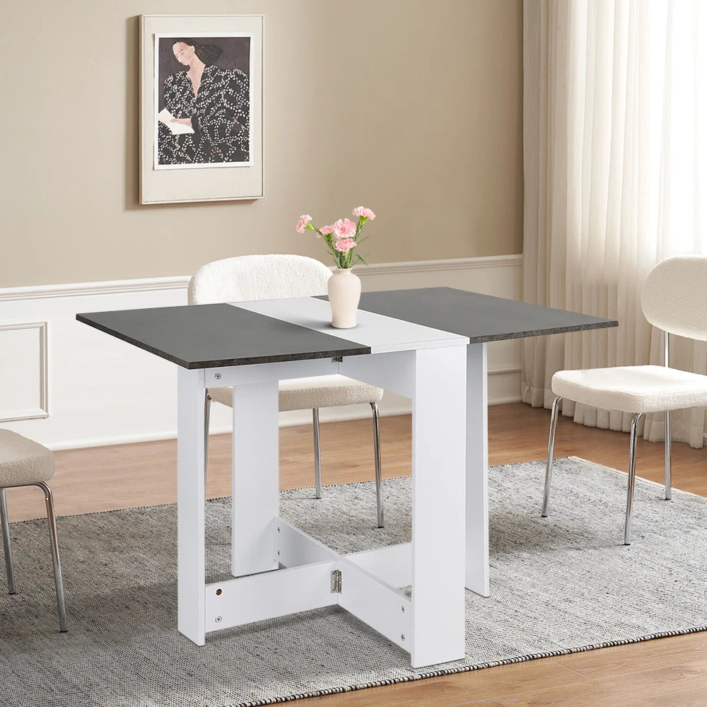 Folding Kitchen Table/Living Room Table 102.5 x 76 x 73 cm Dining Table for 4 to 6 people - White/Concrete