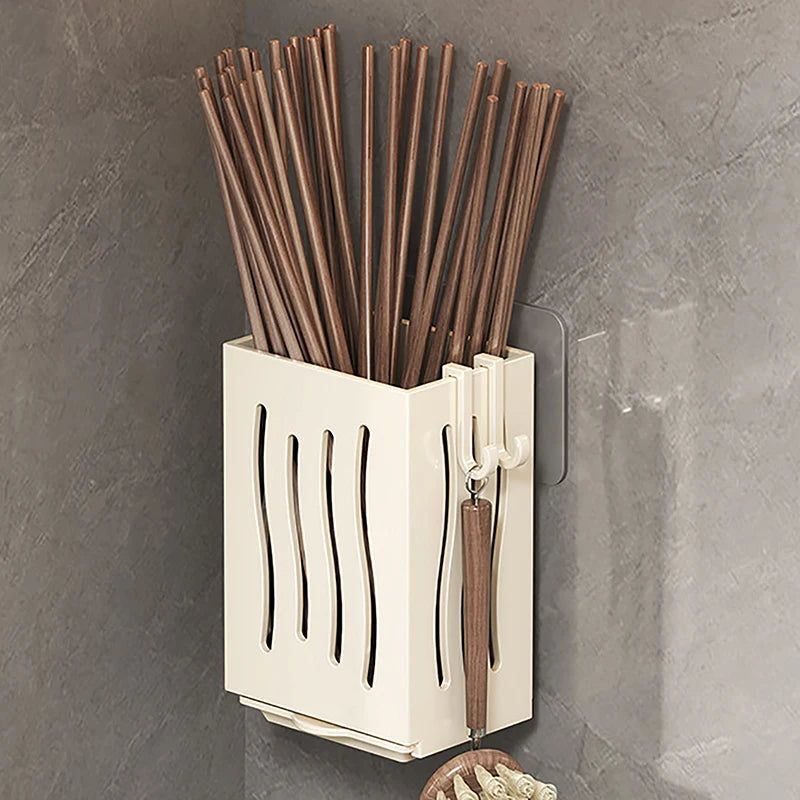 1-Piece Kitchen Utensil Rack-Multifunctional Draining Chopstick Holder,Wall-Mounted Or Freestanding Cutlery Storage Box, Plastic