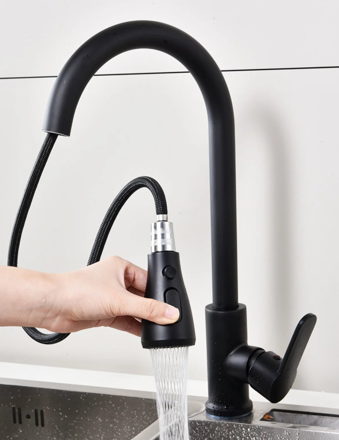Kitchen Faucets Brushed Nickel Pull Out Kitchen Sink Water Tap Deck Mounted Mixer Stream Sprayer Head Hot Cold Taps Sliver