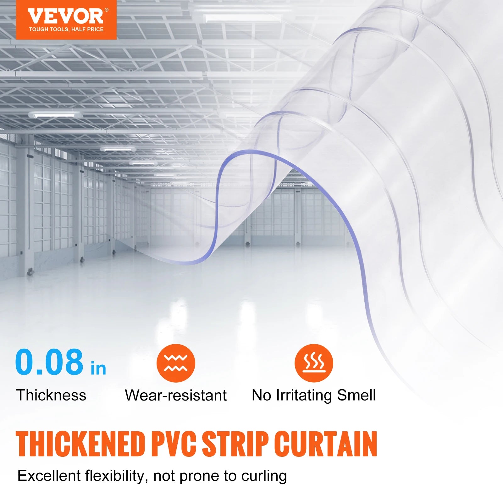 VEVOR 150ft Clear Strip Curtain Ribbed Plastic Durable Door Strips PVC Bulk Roll for Warehouses Factories, Supermarkets