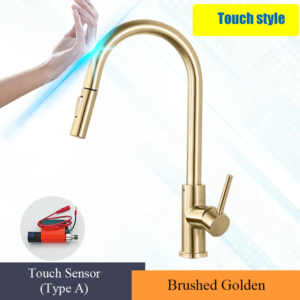 ULGKSD Sensor Kitchen Faucet Stainless Steel Touch Control Mixer Tap Hot and Cold Water Single Handle Sink Sensitive Sink Faucet